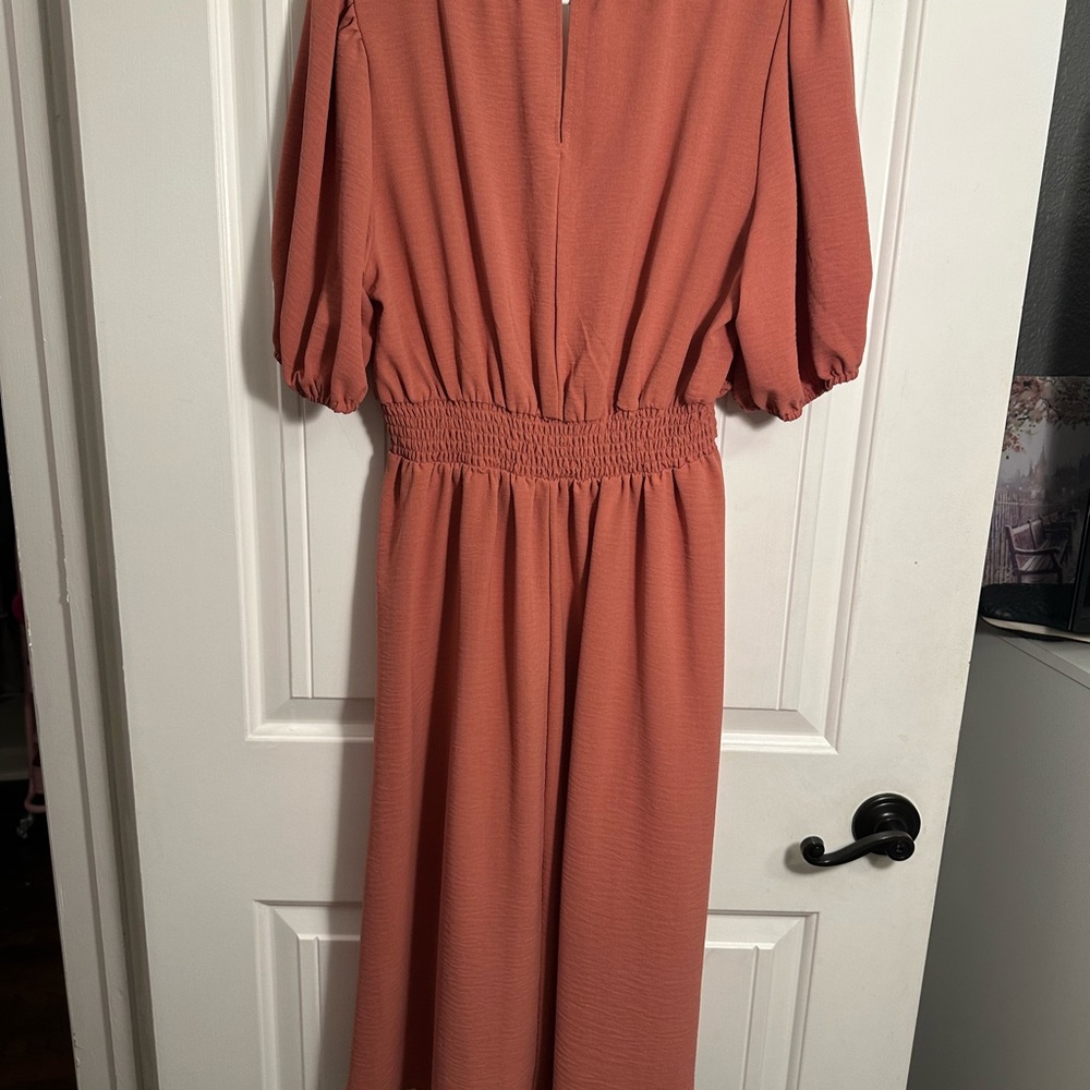 Elegant Rust Ruffle Dress - Picture 2 of 3